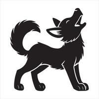 a cute wolf trying to howl silhouette on a white background vector