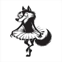 lobo bailarín - un gracioso lobo ballet bailarín ilustración en negro y blanco vector