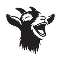 Goat Head Art - An ecstatic goat face illustration in black and white vector