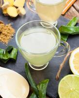 Drink with aloe vera and lemons photo