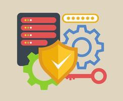Server security, protection, and maintenance represent a flat illustration vector