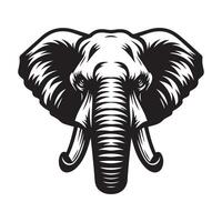 Stern elephant face illustrated in black and white vector