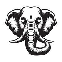 black and white Tranquil elephant face illustration vector