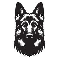 Dog face - Alertness German Shepherd face illustration in black and white vector