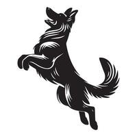 black and white Jumping German Shepherd illustration vector