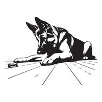 Verifying German Shepherd illustration in black and white vector