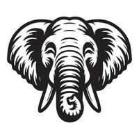 black and white Smiling elephant face Drawing vector