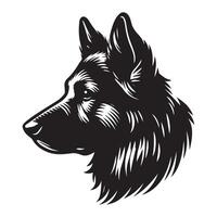 Dog silhouette - Pensive German Shepherd face illustration on a white background vector