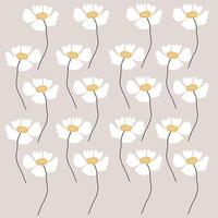 Simple white flowers with five petals on boho cream colors background vector