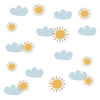 Sun and cloud pattern for summer pattern on white background vector