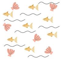 Hand drawn fish and shell pattern for summer background vector