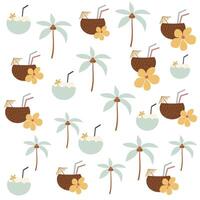 flowers, coconut and coconut tree pattern, tropical summer pattern on white background vector