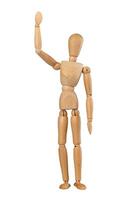 Wooden dummy man waving hello photo