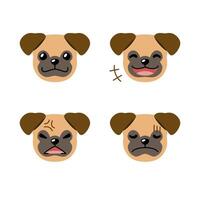 Set of character cute pug dog faces showing different emotions vector