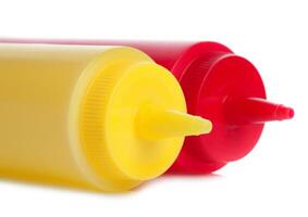A mayonnaise and tomato ketchup bottles photo