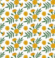 Seamless Pattern with Yellow Marigolds, Flowers, Leaves, Buds vector