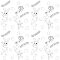 Easter eggs, bunnies, a bouquet of tulips, and childrens blocks with the word Easter. Cute Easter Coloring Pages for Kids. Contour drawing vector