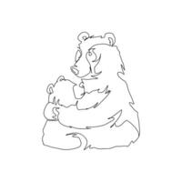 Continuous single drawn, one line bear dad and child, parent love kid, line art illustration for fathers day decoration vector