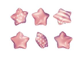 A set of pink star balloons with different angles and patterns vector