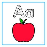 flat apple tracing alphabet Aa vector