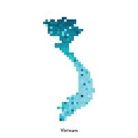 aislado geométrico ilustración con sencillo glacial azul forma de Vietnam mapa. píxel Arte estilo para nft modelo. punteado logo con degradado textura para diseño en blanco antecedentes vector