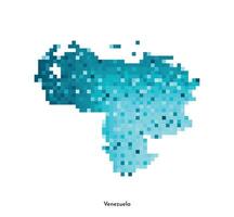 isolated geometric illustration with simple icy blue shape of Venezuela map. Pixel art style for NFT template. Dotted logo with gradient texture for design on white background vector