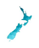 illustration with simplified blue silhouette of New Zealand map. Polygonal triangular style. White background. vector