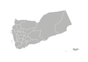 isolated illustration of simplified administrative map of Yemen. Borders of the regions, governorates. Grey silhouettes. White outline vector