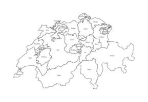 isolated illustration of simplified administrative map of Switzerland. Borders and names of the regions. Black line silhouettes. vector