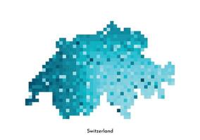 isolated geometric illustration with simple icy blue shape of Switzerland map. Pixel art style for NFT template. Dotted logo with gradient texture for design on white background vector