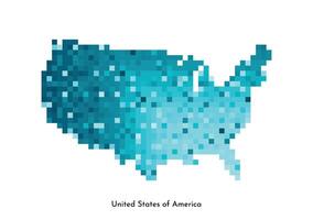 isolated geometric illustration with simple icy blue shape of United States of America, US map. Pixel art style for NFT template. Dotted logo with gradient texture for design vector