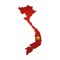 aislado ilustración con vietnamita nacional bandera con forma de Vietnam mapa simplificado. volumen sombra en el mapa. blanco antecedentes vector