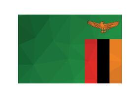 illustration. Official ensign of Zambia. National flag with eagle and red, black, yellow stripes on green background. Creative design in low poly style vector