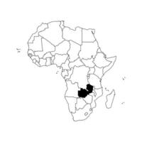 isolated illustration with African continent with borders of all states. Black outline political map of Zambia. White background. vector