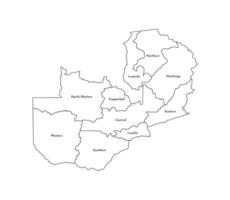 isolated illustration of simplified administrative map of Zambia. Borders and names of the provinces, regions. Black line silhouettes. vector