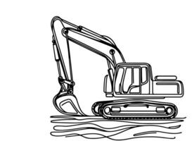 continuous one black line hand drawing excavator car outline doodle illustration vector