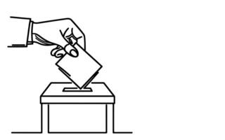 continuous one black line drawing hand putting a ballot paper into a ballot box voting concept doodle outline vector