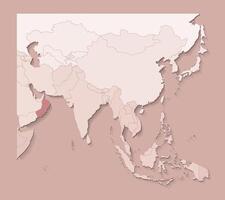 illustration with asian areas with borders of states and marked country Oman. Political map in brown colors with regions. Beige background vector