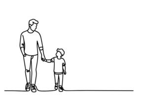 continuous one black line drawing father and son playing together and holding heart shape doodle father day concept on white background vector