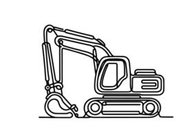 continuous one black line hand drawing excavator car outline doodle illustration vector