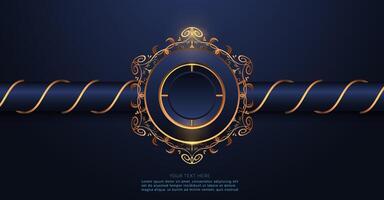 elegant dark blue frame with rounded gold and flourish vector