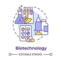 Biotechnology multi color concept icon. Medical research. Genetic engineering. Pharmaceuticals. Round shape line illustration. Abstract idea. Graphic design. Easy to use in presentation vector