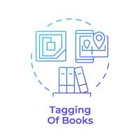 Tagging of books blue gradient concept icon. RFID technology, book managing. Library system. Round shape line illustration. Abstract idea. Graphic design. Easy to use in infographic, blog post vector