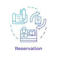 Reservation blue gradient concept icon. Book circulation, personalized services. Library management. Round shape line illustration. Abstract idea. Graphic design. Easy to use in infographic, blog post vector