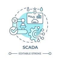 scada suave azul concepto icono. de supervisor control, datos adquisición. inteligente fábrica, proceso actuación. redondo forma línea ilustración. resumen idea. gráfico diseño. fácil a utilizar en infografía vector