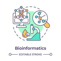 Bioinformatics multi color concept icon. Software for analysing biological data. DNA analysis. Round shape line illustration. Abstract idea. Graphic design. Easy to use in presentation vector