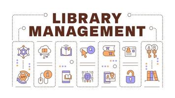 Library management word concept isolated on white. Resource management. Information security measures. Creative illustration banner surrounded by editable line colorful icons vector