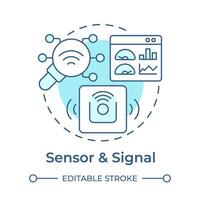 Sensor and signal soft blue concept icon. Product tracking, motion sensor. Smart manufacturing, connected machines. Round shape line illustration. Abstract idea. Graphic design. Easy to use vector