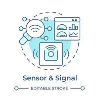 sensor y señal suave azul concepto icono. producto seguimiento, movimiento sensor. inteligente fabricación, conectado máquinas. redondo forma línea ilustración. resumen idea. gráfico diseño. fácil a utilizar vector