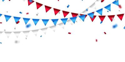 Celebration background with confetti red and blue with beautiful party flags illustration vector